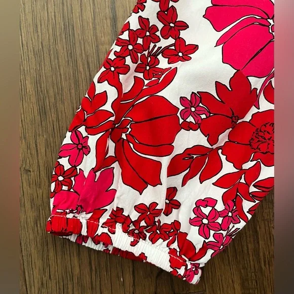 OLSEN Red Floral Blouse Peplum Button Front 3/4 Sleeve Lightweight Top Large - Picture 8 of 9